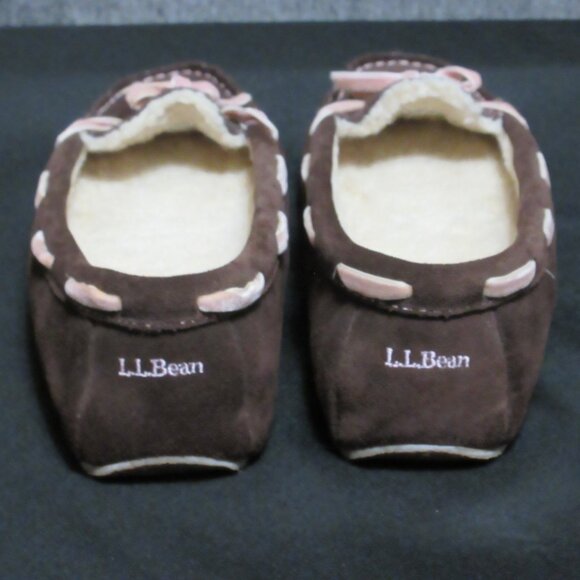 L.L. Bean Suede Leather Shearling Slippers Ribbon Womens 7 - Picture 5 of 10
